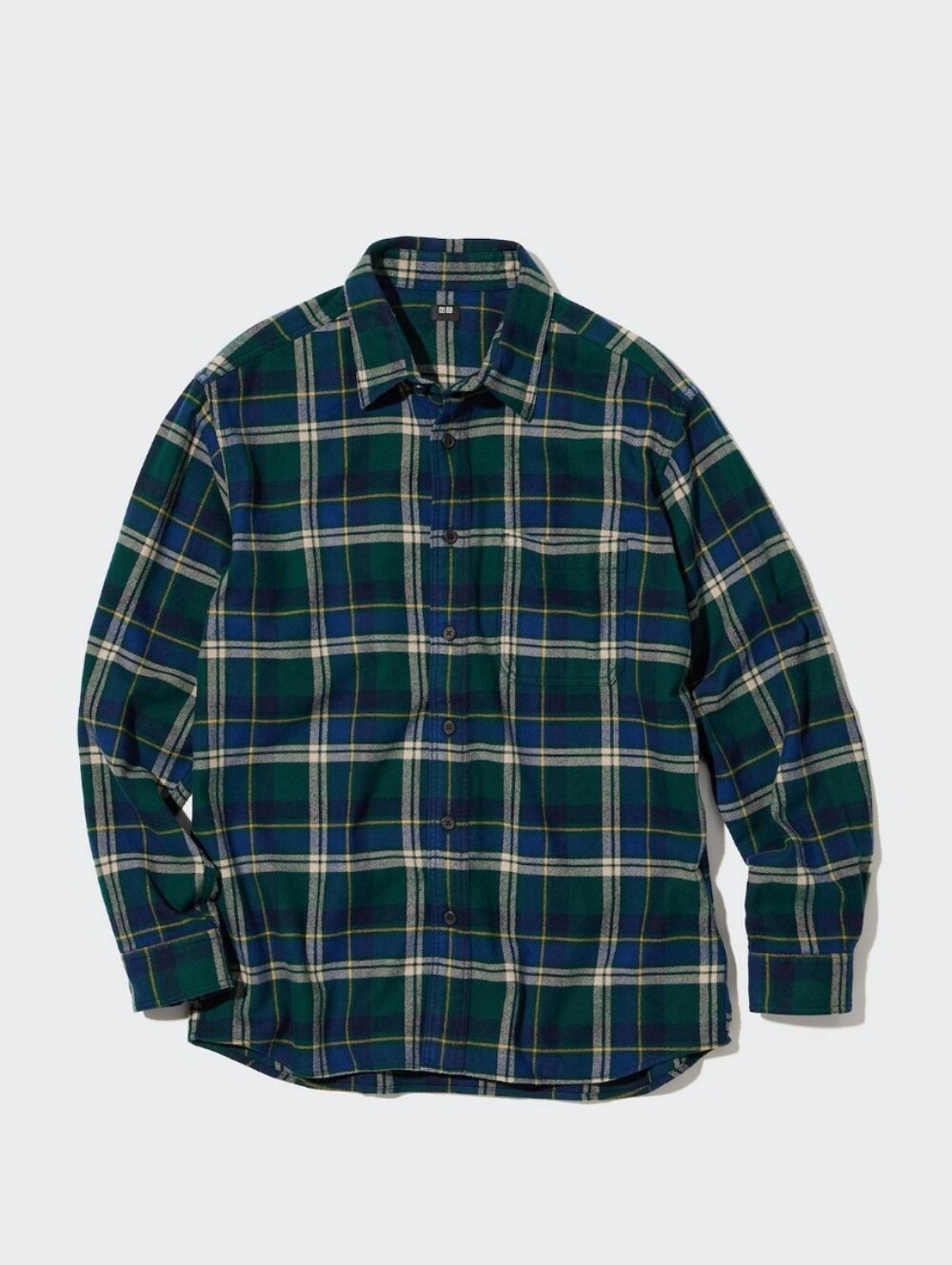 Uniqlo Plaid Flannel Regular Fit Checked Shirt Green Blue L Long Sleeve Cotton